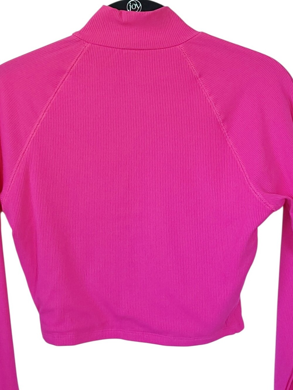 Naked Wardrobe NWOT Hot Pink Ribbed 1/2 Zip Crop Mock Neck Top Y2K Baddie L - Picture 6 of 12